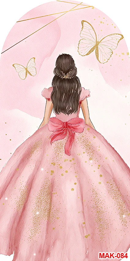 Abito a fiori Quinceanera 2025 Festa di compleanno per ragazza Matrimonio Compleanno Sfondo ad arco Sfondo decorativo con farfalla viola