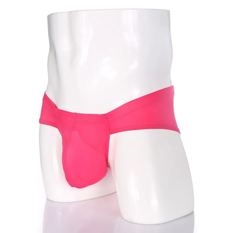 Mens Briefs High Fork Ice Silk Bikini Underwear Low-Rise Transparent Breathable Quick-Drying Underpants U Convex Pouch Lingerie