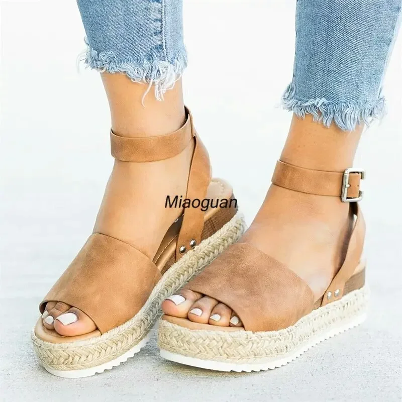 Women\'s Espadrilles Casual Sandals Slip on Suede Sandalias New Summer Striped Platform Wedges Woman Mules Breathable Large Size