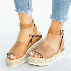 Women's Espadrilles Casual Sandals Slip on Suede Sandalias New Summer Striped Platform Wedges Woman Mules Breathable Large Size