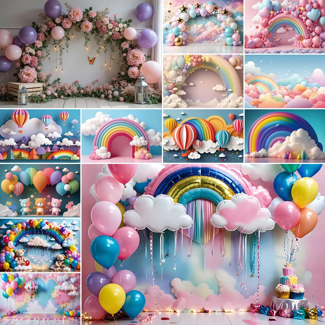 

MOON.QG Birthday Party Supplies Photography Backdrop Cloud Rainbow Arch Balloon Photocall Background Child Studio Accessories