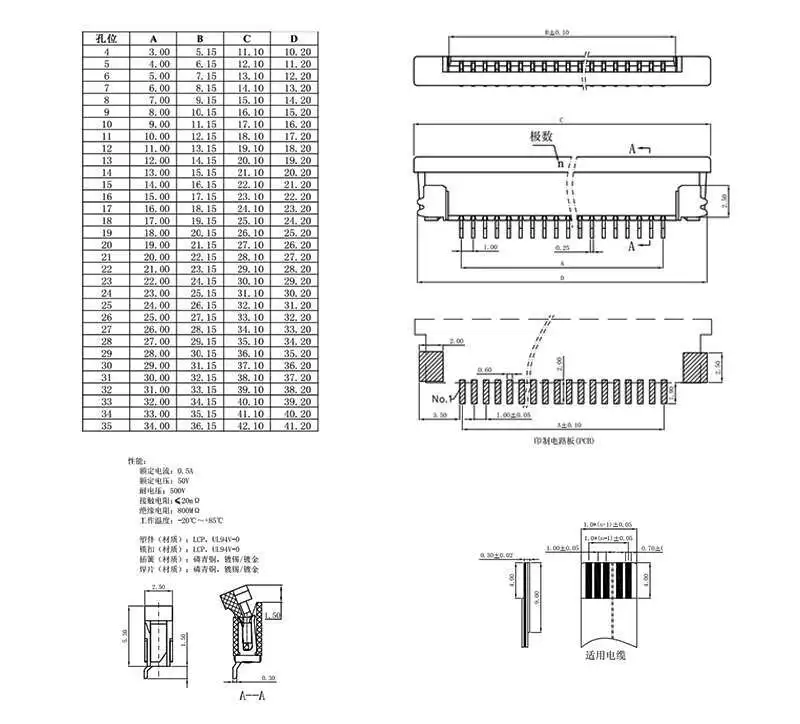 10 Stück FFC/FPC-Steckverbinder 1,0 mm Pull-Up 40/30/20/22/10/16/8/6/4P – Detail 1