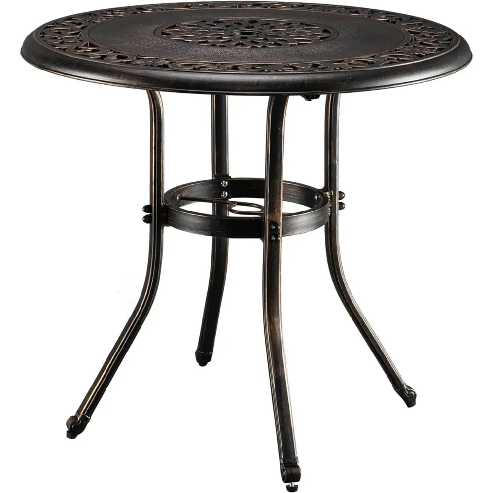 

32 Inch Outdoor Patio Table with Umbrella Hole, Cast Aluminum Round Patio Dining Table Bistro Table for Backyard, Garden,