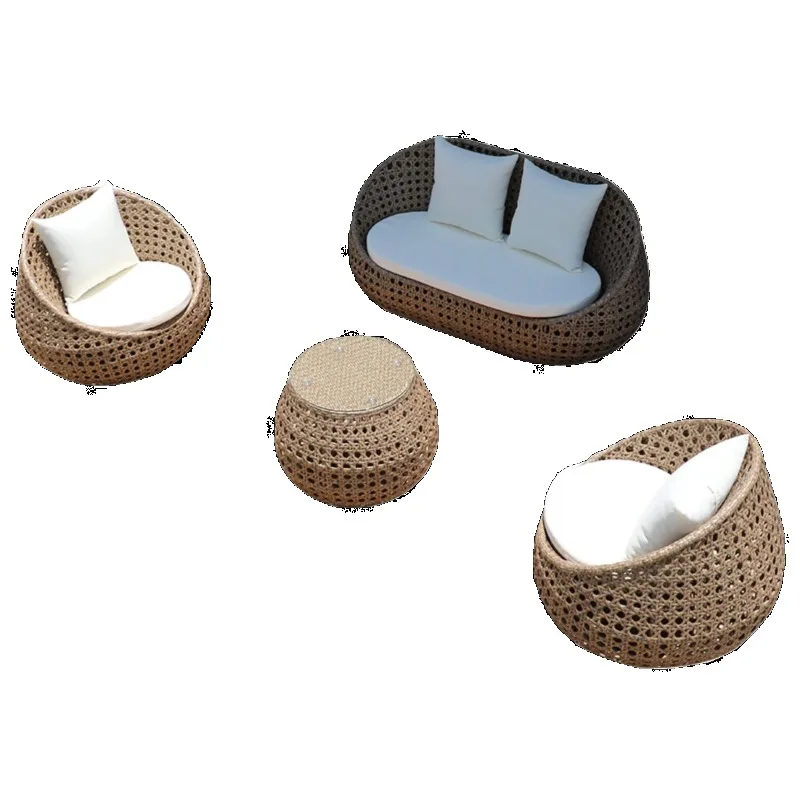 

Villa Garden Round Balcony Lazy Rattan Chair Sofa Three-piece Set