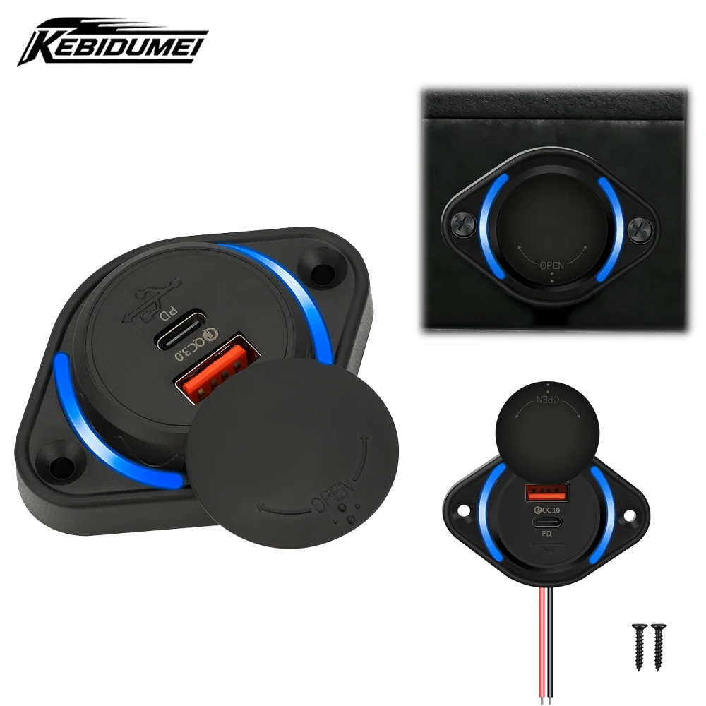 KEBIDUMEI QC 3.0 Dual USB Charger with Sliding Cap 12V/24V Fast Charging Power Outlet for Car Boat Bus RV Home Car Accessories