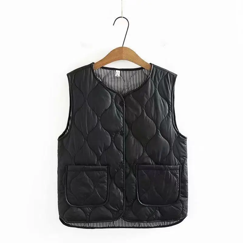 Autumn Winter Cotton Vest Women Sleeveless Cardigan Quilted Jacket Light Thin Tops Button Waistcoat Loose Jacket Warm Coat New