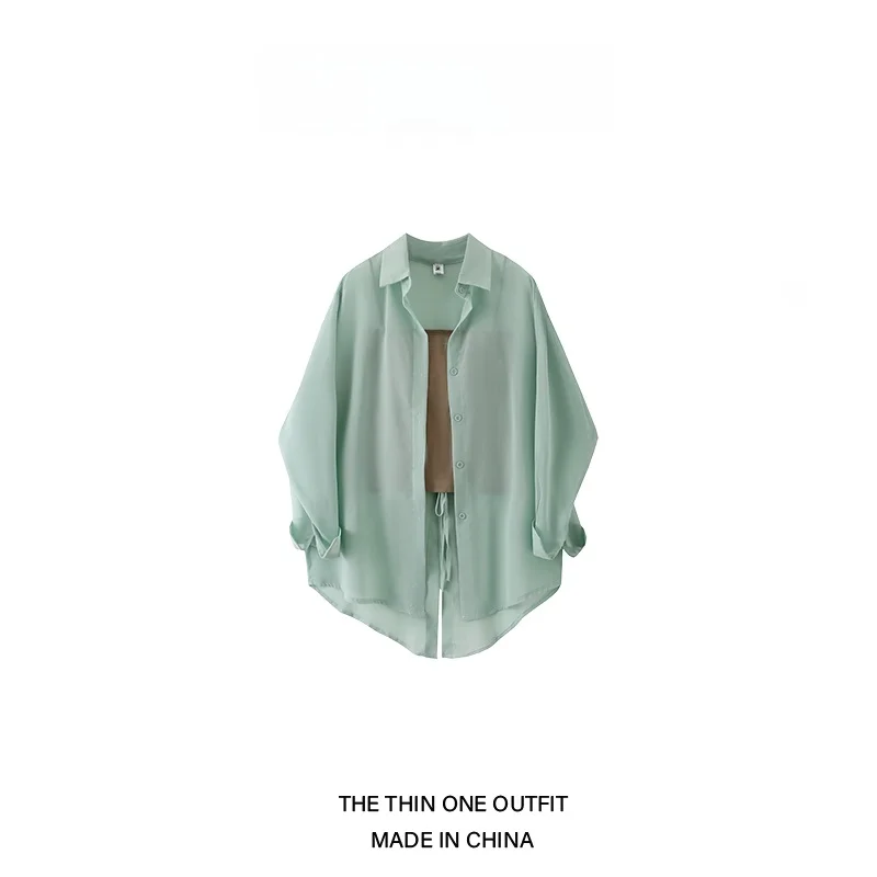 Femmes ample longue Sve soie irt lisse transparent Cardigan décontracté Sle automne Faion ensemble deux pièces vêtements intérieurs gilet