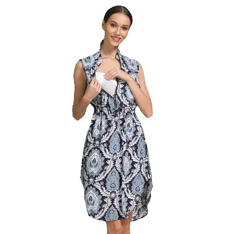 Summer Maternity Dress Sleeveless Floral Pattern Pregnancy Nursing Clothes Women Breastfeeding Dress Mommy Wear Nursing Dresses