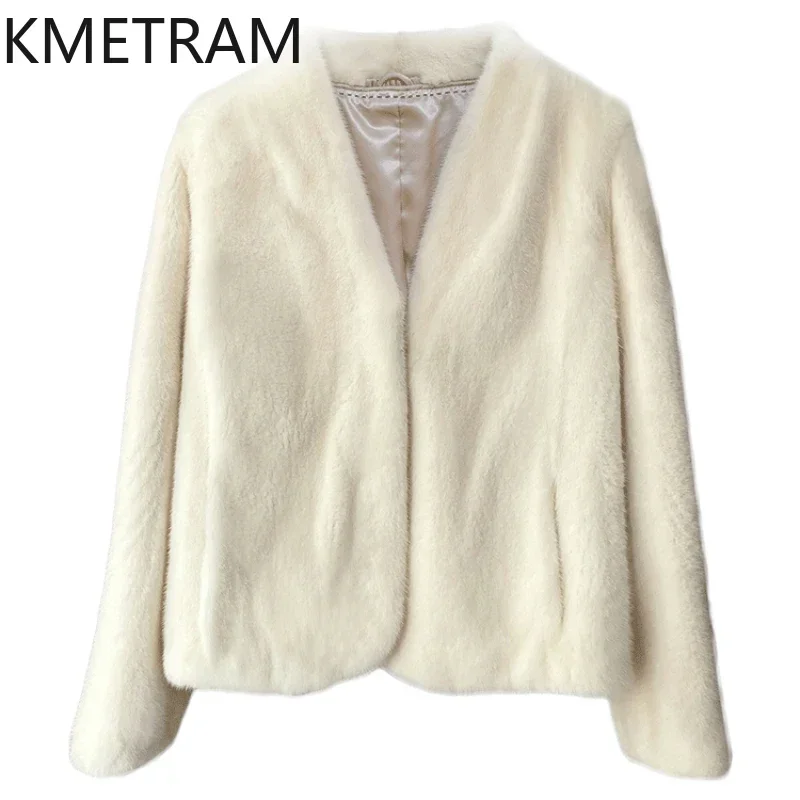 Real Mink Fur Coat Women Luxury Short V Neck Fur Jacket Winter New in Outerwears High Quality Womans Clothing шуба женская 2024