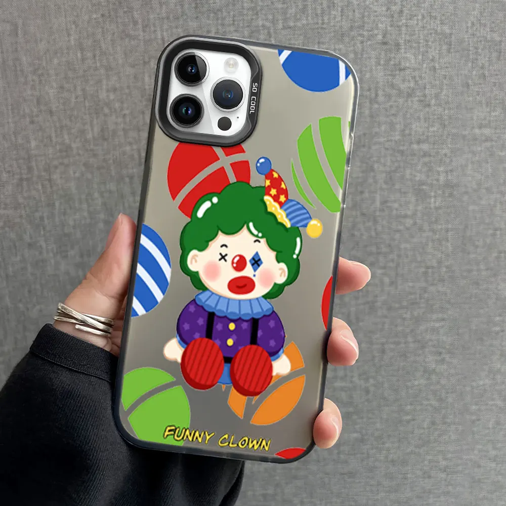 Colorful Funny Clown Cute Phone Case for iPhone 12 11 13 14 15 16 Pro Plus IMD Plating Cover