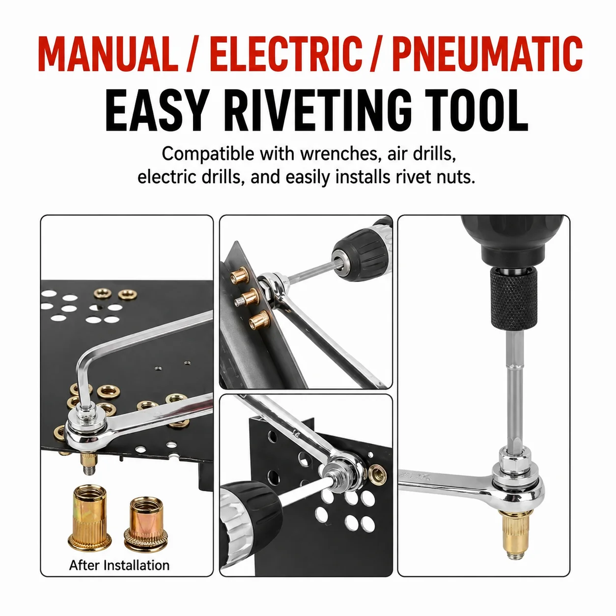 1pc Hand Rivet Nut Head Hand Rivet Nut Manual Riveter Tools Accessory For Nuts M3-M10 Installation Rivet Nut Tools