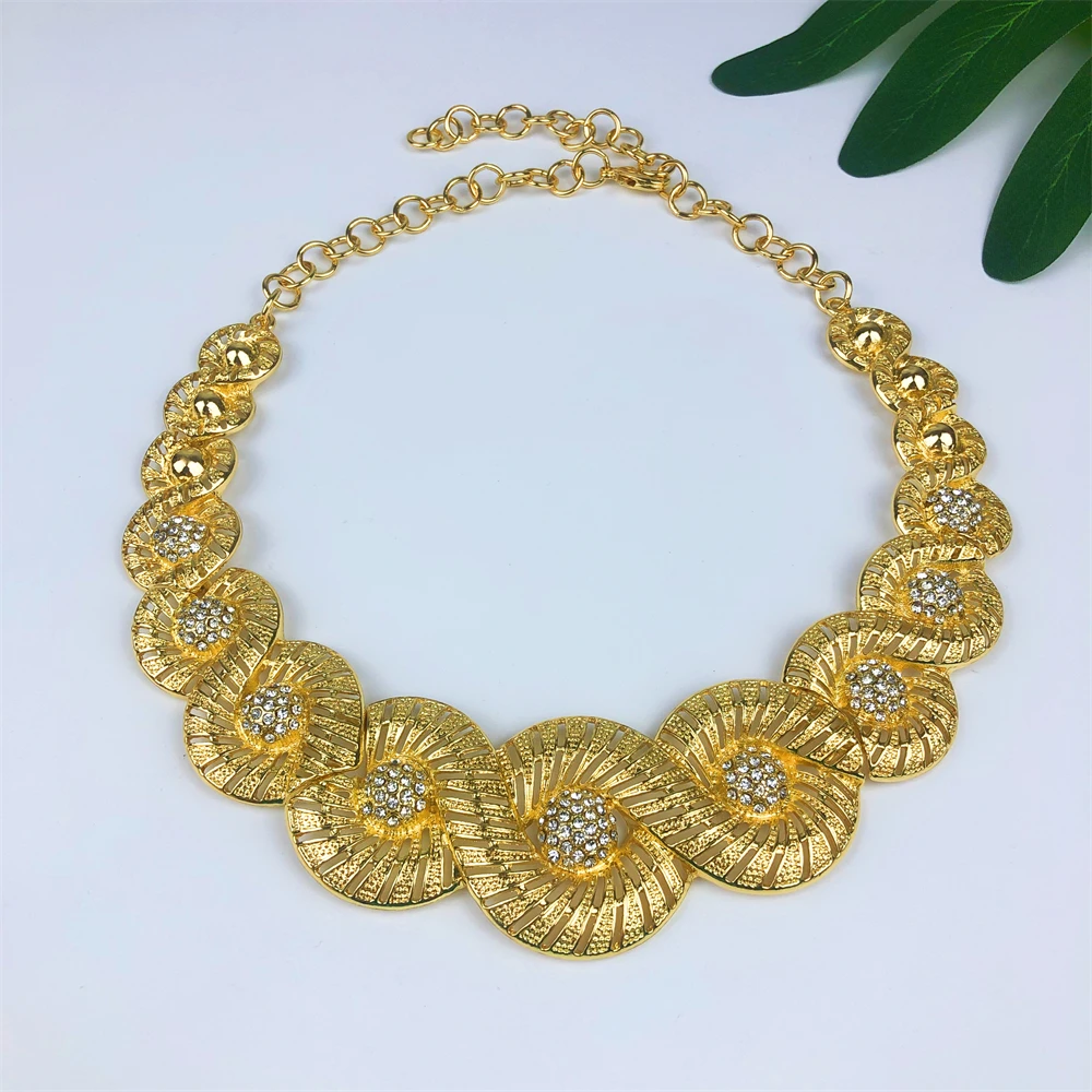 Dubai 18K Gold Plated Necklace Earrings Luxury Jewelry Set Women Party African Nigerian Wedding Anniversary Accessories Gifts