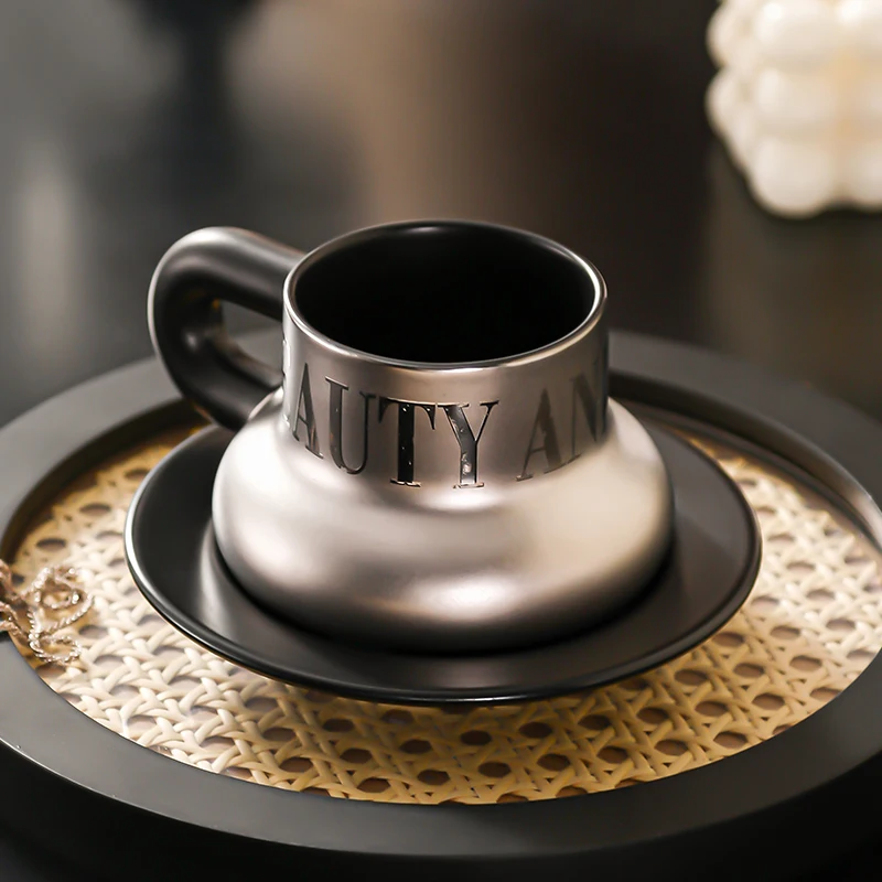 

300ml Ceramic Coffee Cup Saucer Delicate Silver Latte Cup English Afternoon Camellia Flower Tea Coffee Mug Breakfast Milk Mug