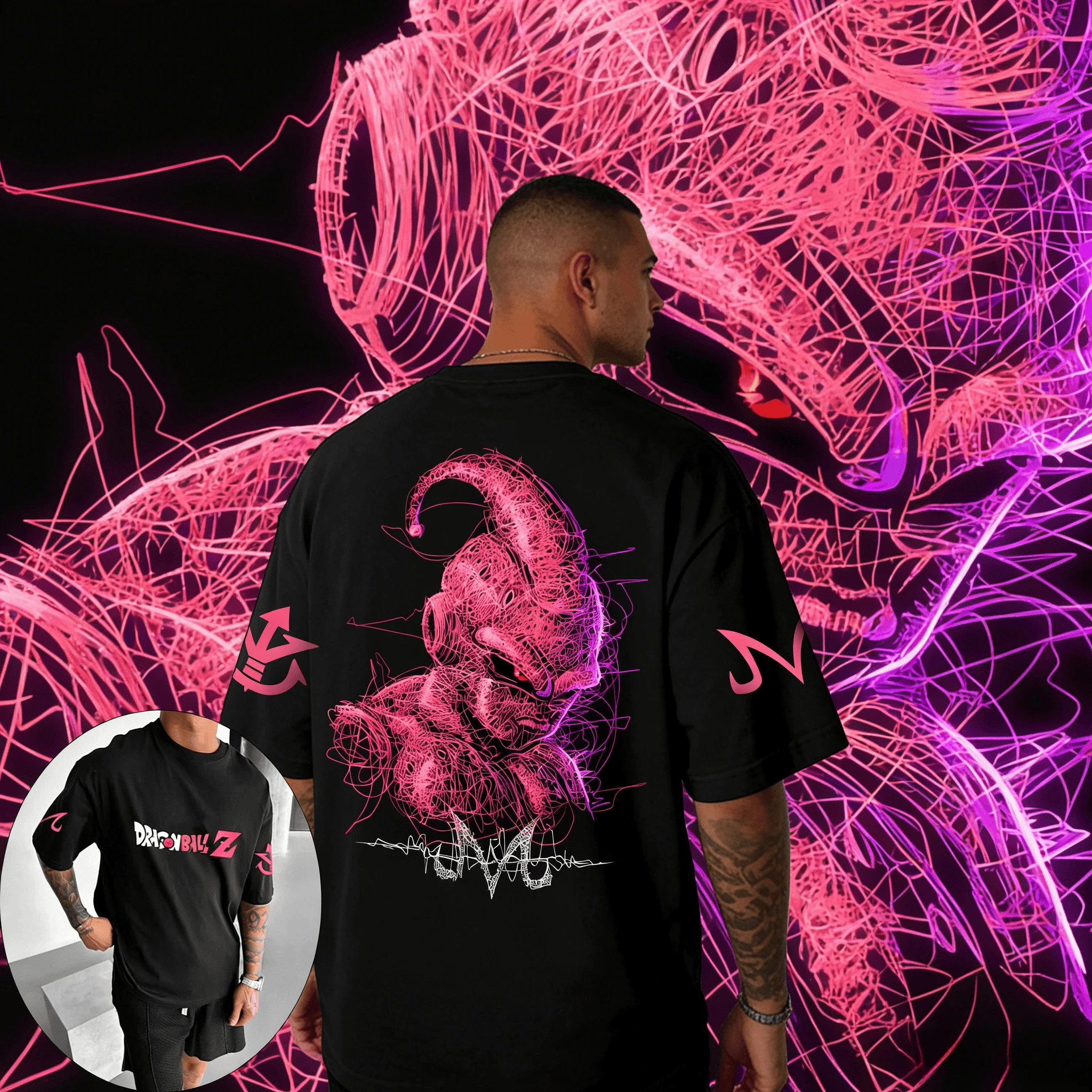 

Летняя футболка 2026 года в стиле ретро Dragon Ball, хлопковая футболка оверсайз с неоновым принтом Majin Buu, повседневная футболка для мужчин, женщин, взрослых и детей