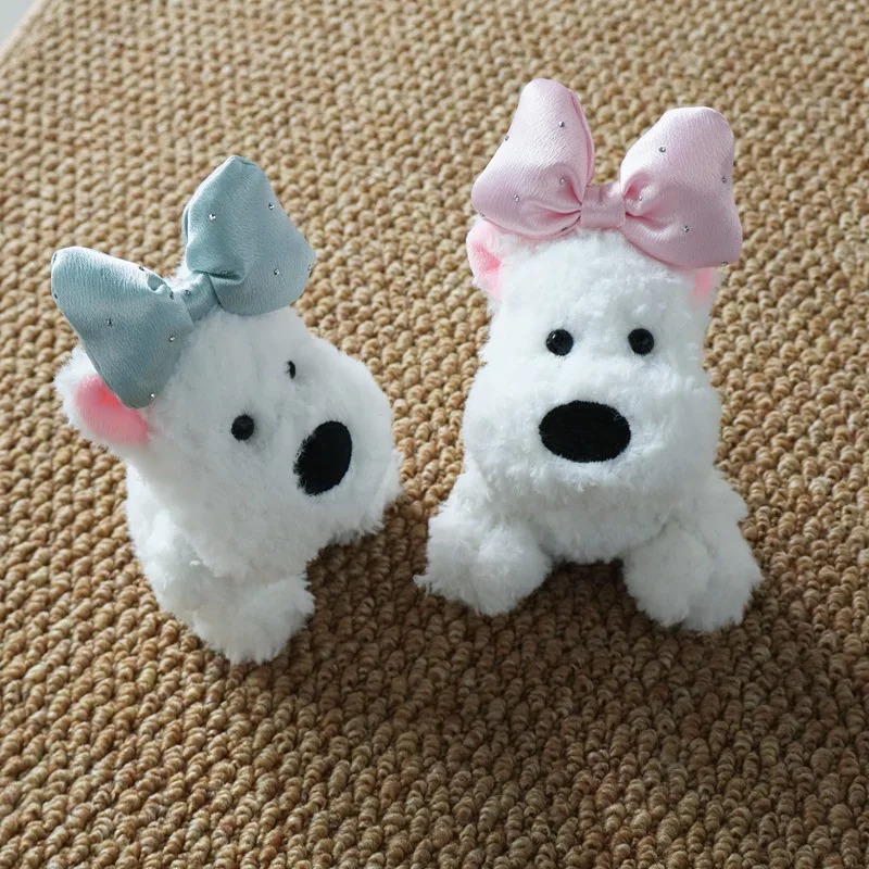 West Highland-perrito pequeño, juguetes de peluche, bonito bolso con lazo, colgante, llavero decorativo, regalos de cumpleaños para niños