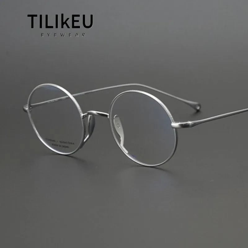 

Ultra-light Pure Titanium Round Eyeglasses Frames Minimalist One-piece Nose Pad Design Unisex Glasses Japanese Designer Eyewear