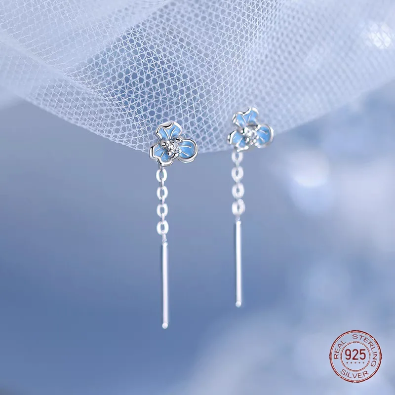 

Модные, простые и романтические серьги из стерлингового серебра 925 пробы с цветком синей ириса и нежными украшениями для женщин,