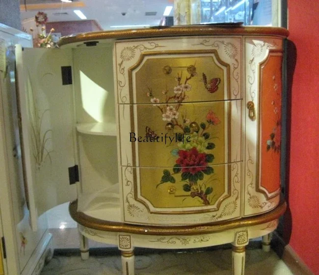 

yj32 Antique hand-painted furniture Semicircular cabinet Double door storage cabinet