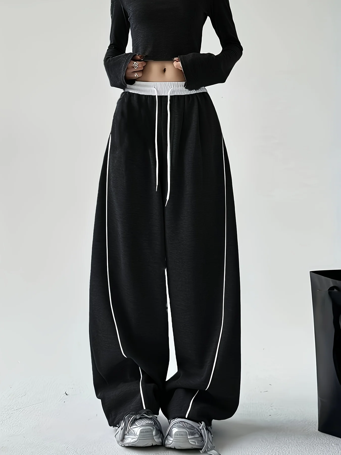 Loose Straight Cargo Pants Autumn Winter America Casual Side Strip Sweatpants Women Casual Long Trouser Y2K Wide Leg Streetwear