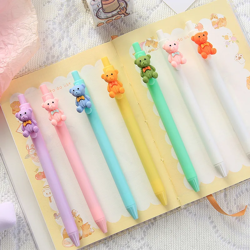 150 Pcs Cute Macaroon Bear Press Gel Pen Student Black Ink Press Pen Office Stationery Writing Supplies