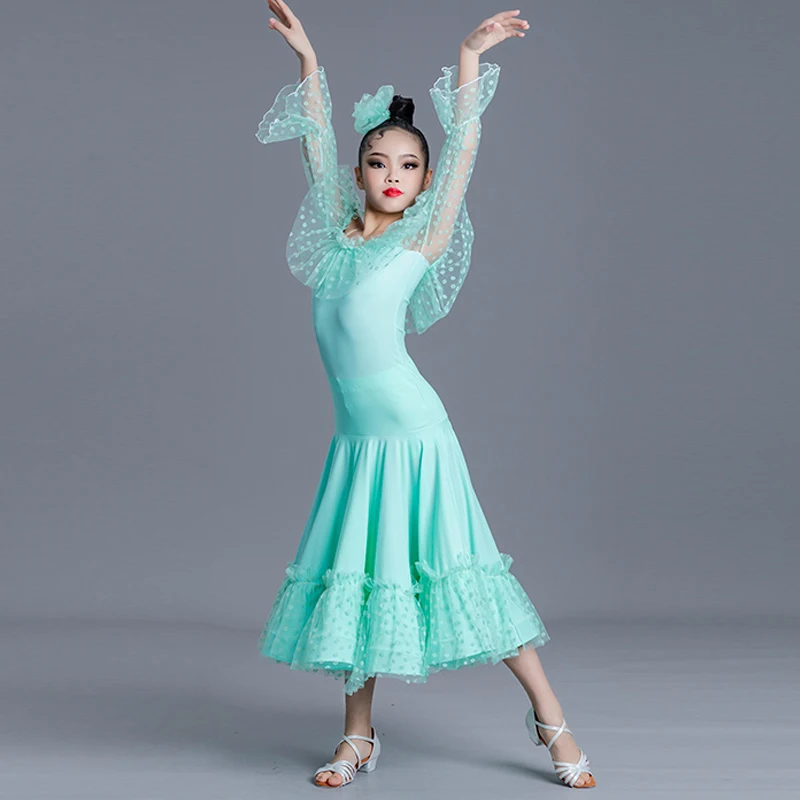 New Ballroom Dance Competition Clothing For Girls Long Sleeved Dress National Standard Modern Dance Performance Costumes DN15093