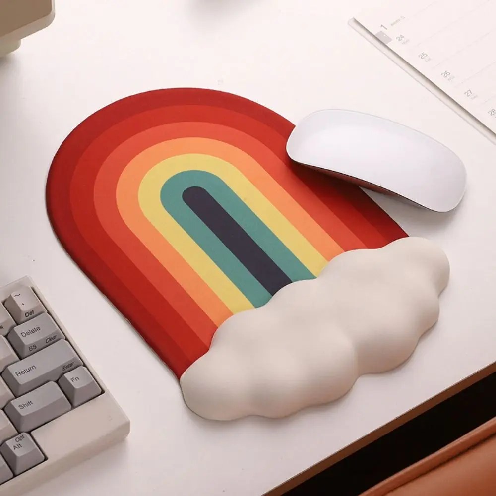 Cute Cloud Rainbow Mouse Pad Silicone Ergonomic Keyboard Wrist Support Pad Washable Non Slip Keyboard Wrist Rest Office Work