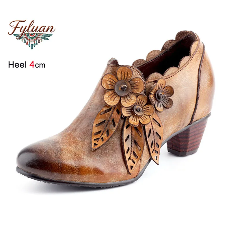 

Designer 2026 New Spring Autumn Side Zipper Women Shoes 4CM Block Mid Heel Retro Single Shoes Applique Cow Leather Party Pumps
