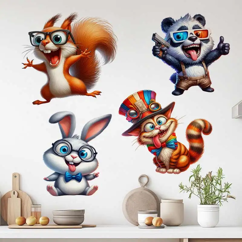 Funny Animals Panda, Fox, Rabbit Wall Sticker Toilet Lid Stickers, Bedroom Entrance Living Room Porch Home Decora Decals S1017