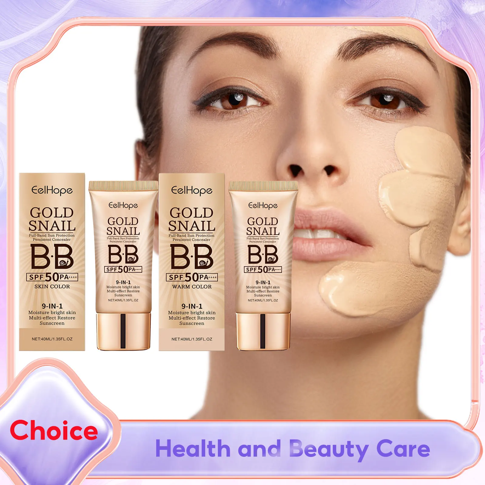 Lumaca d'oro BB Cream Crema solare per il viso Spf 50 Crema idratante non grassa Protezione UV per la pelle impermeabile Crema isolante per protezione solare rinfrescante