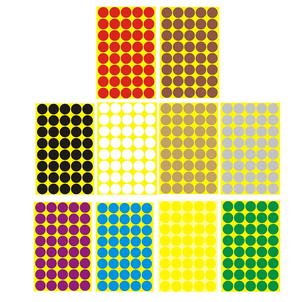 

10pcs 10 Sheets Colorful Round Labels 25Mm Self Adhesive Dot Stickers Removable For School Office Home Use Filing