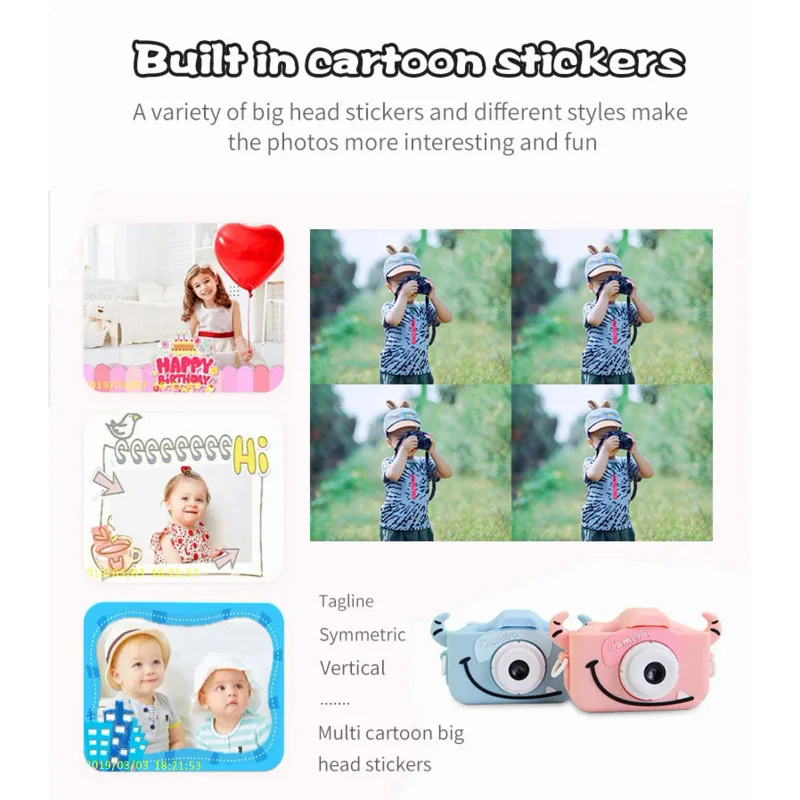 Cartoon Kids Digital Camera 20MP Dual Lens Photography toys 2 Inch Screen 1080P Childrens Mini SLR Video Player Birthday Gifts