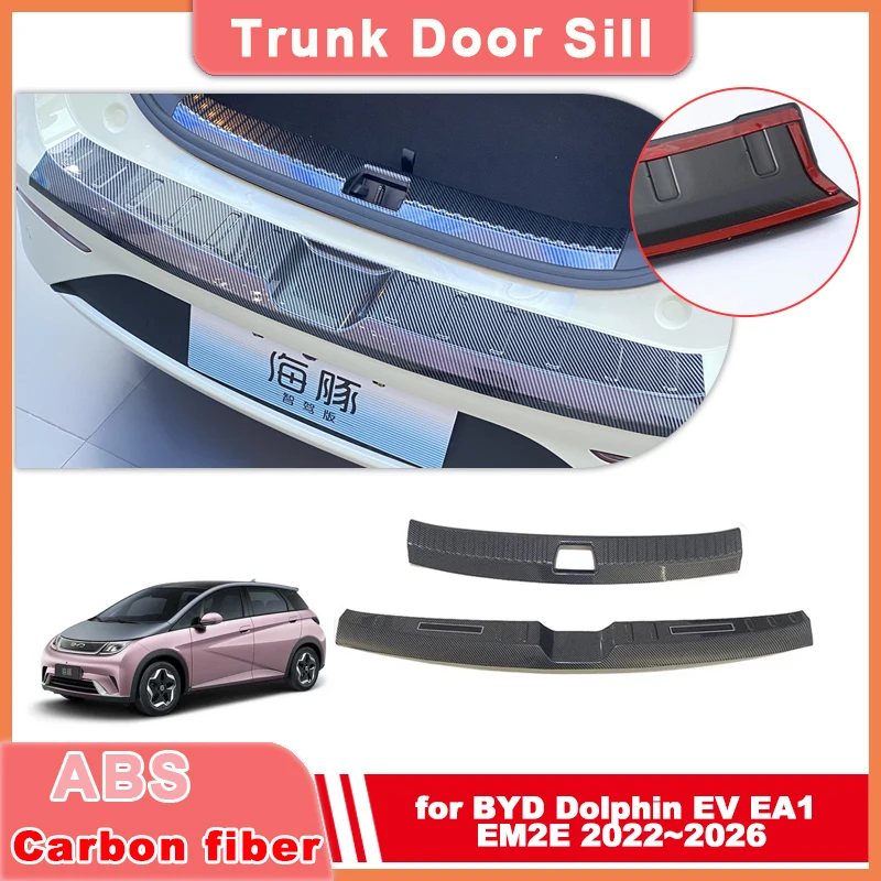 Car Trunk Door Sill for BYD Dolphin EV EA1 EM2E 2022~2026 2023 ABS Carbon Fiber Threshold Guard Plate Trim Strips Accessories
