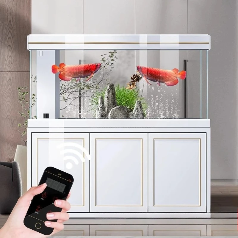 Large fish tank simple white light luxury ultra-white arowana tank living room screen partition smart aquarium