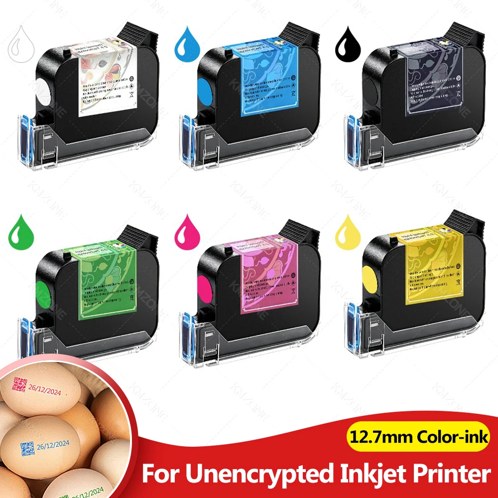 1PC Color Ink Cartridge for 12.7mm Unencrypted Handheld Inkjet Printer Solvent Fast-Drying Ink 42ML Black Red Blue White Y