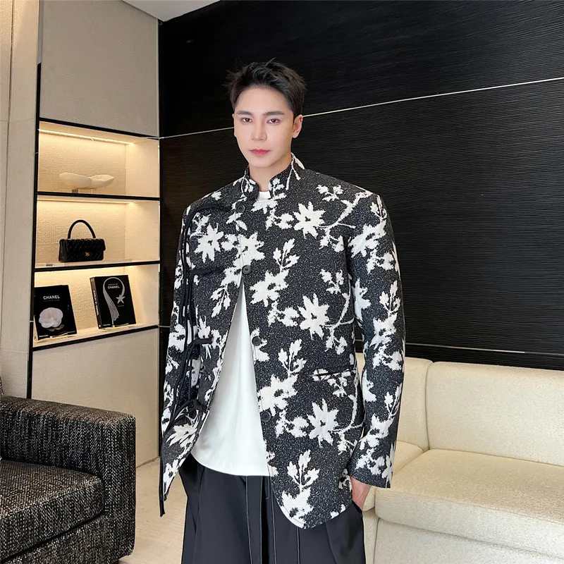 

Spring New Sle Men's Stand Collar Chinese Sle Suit Jaet with Button Pattern Long Sve Casual Faion Trend Youth