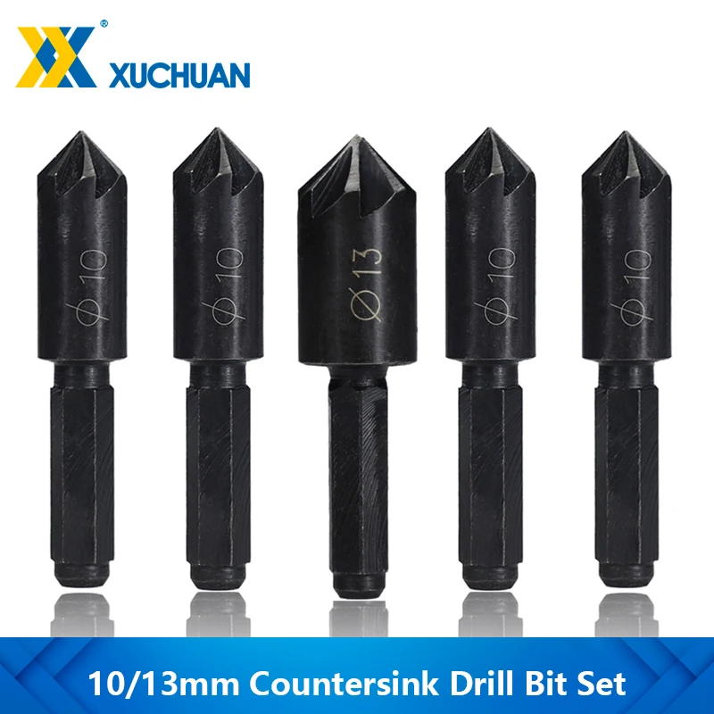 

Chamfering Drill 2pcs 10/13mm 7 Flute Countersink Drill Bit 1/4'' Hex Shank Carbon Steel Wood Metal Hole Cutter Drill