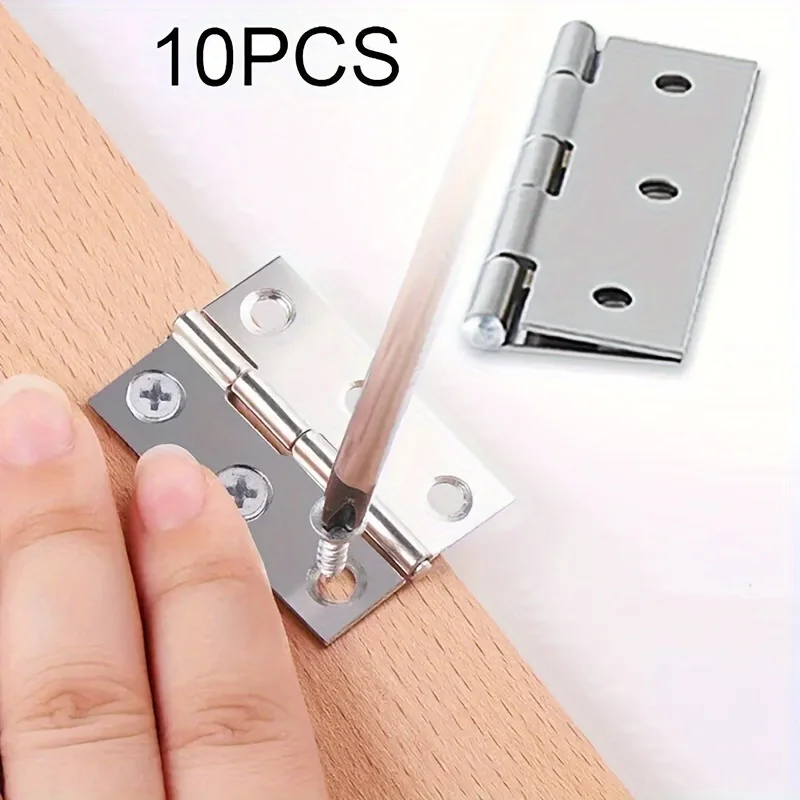 10pcs Shiny Stainless Flat Hinges - Ideal for Cabinets, Windows, And Wooden Boxes | Must-Have Home Decor Items
