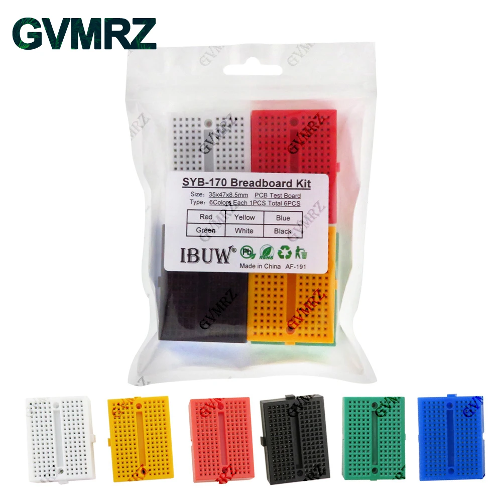 SYB-170 Prototipo universal sin soldadura Placa de pruebas 170 puntos de amarre Mini placa de pruebas Kit de bricolaje Blanco Negro Rojo Amarillo Azul Verde Each1