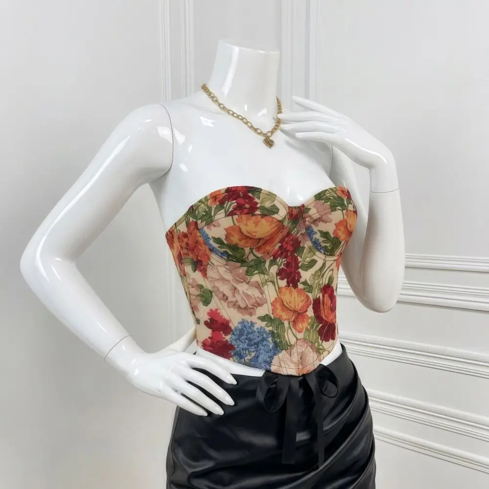 Boned Floral Underwired Corset Multi-Color Off-shoulder Women's Shapewear Abdominal Shaping Jacquard Strapless Corset Top