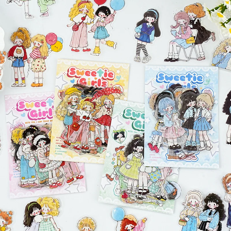 

Cute Power Girl Series Kawaii Character Landscape PET Sticker Creative DIY Journal Material Collage Scrapbooking Stationery