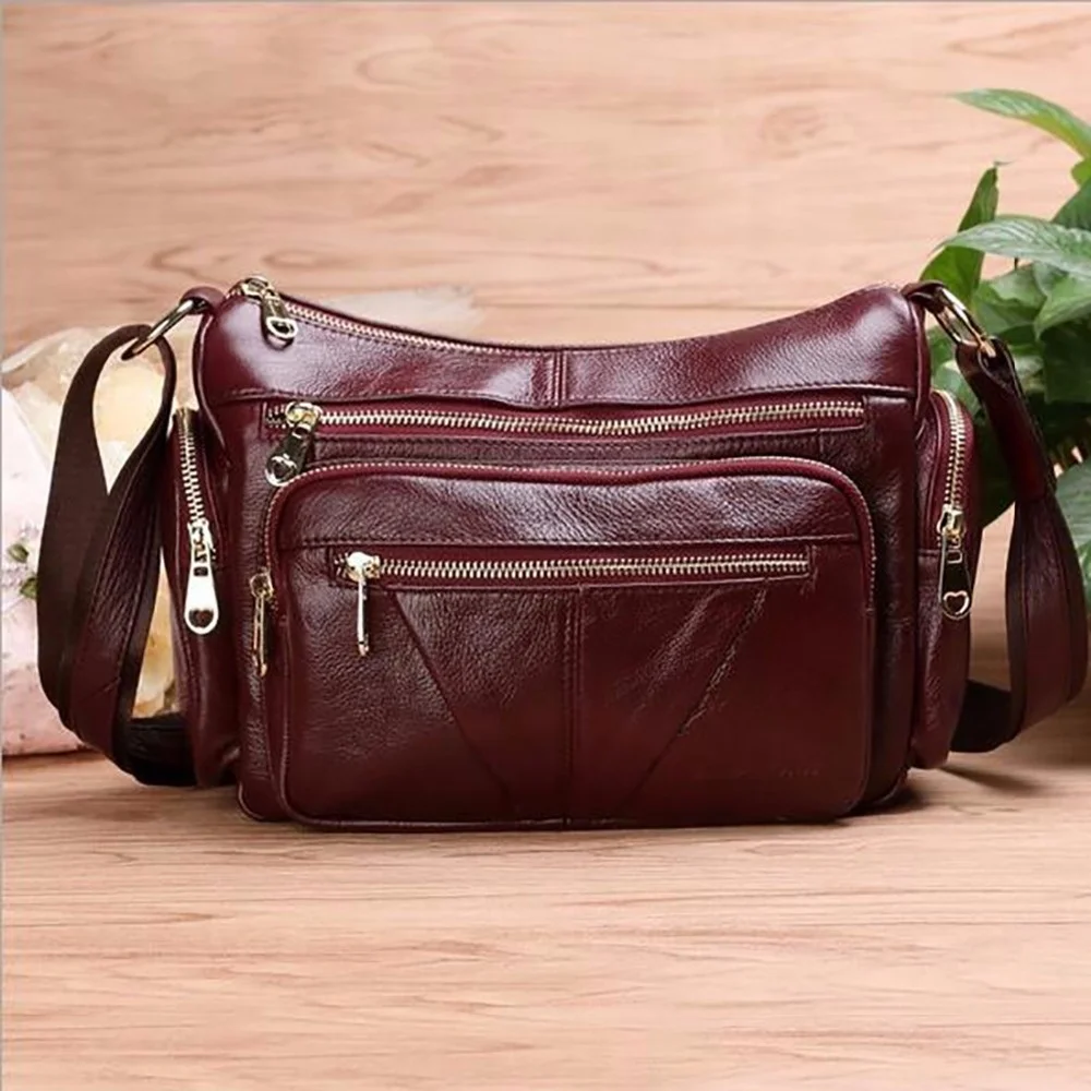 Women Genuine Leather Shoulder Bag Natural Skin Cowhide Large Capacity Female Satchel Multi-pocket Messenger Travel Bags