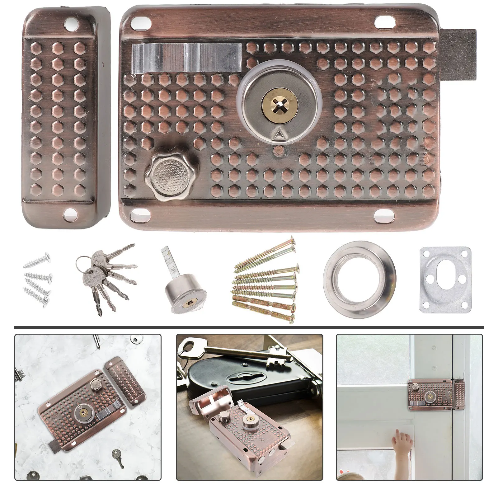 

Door Lock Cylinder Bolt Anti theft Vintage Knob Copper High Strength Steel Stable Reliable Deadbolt Latch Barrel