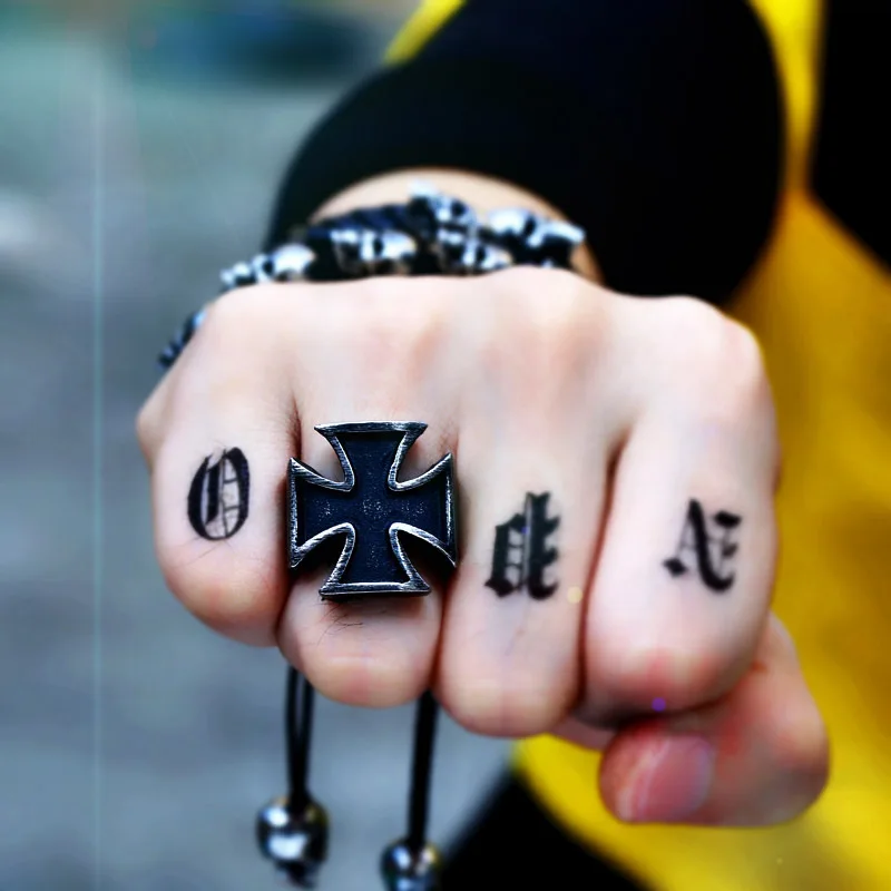 Retro Antique Black German Iron Cross Ring For Men Hip Hop Biker Rings Stainless Steel Cross Fashion Amulet Jewelry Gifts