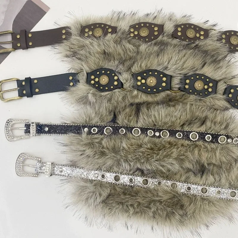 

Новый карамельный ремень Wasteland, плюшевый ремень из искусственного меха, Maillard, коричневый пояс, тон Y2K, послеапокаталиптические модные аксессуары