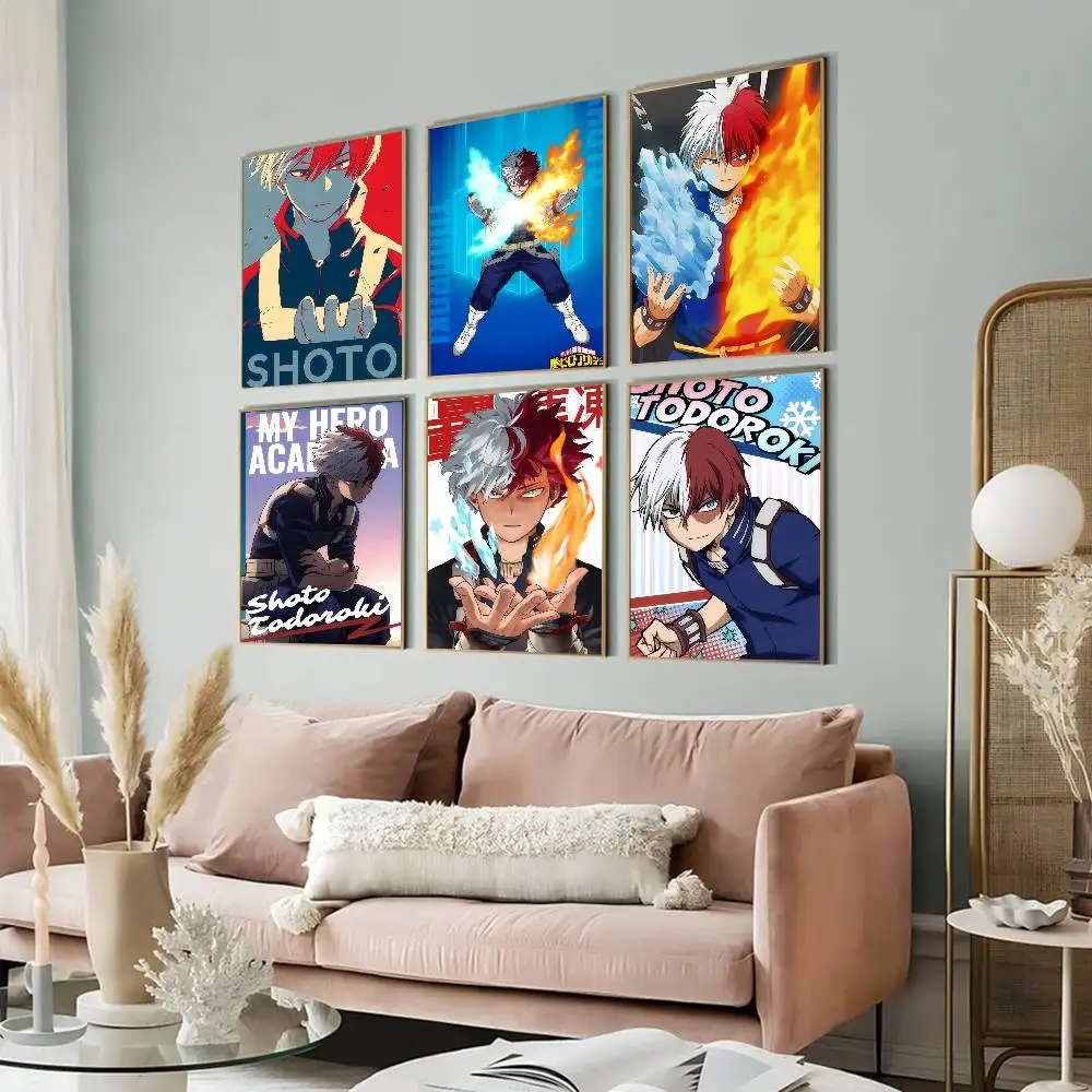 Anime My H-hero Academia Shoto cool Todoroki Anime-Poster, selbstklebender, wasserfester Papieraufkleber, Kaffeehaus, Bar, Kawaii-Raumdekoration