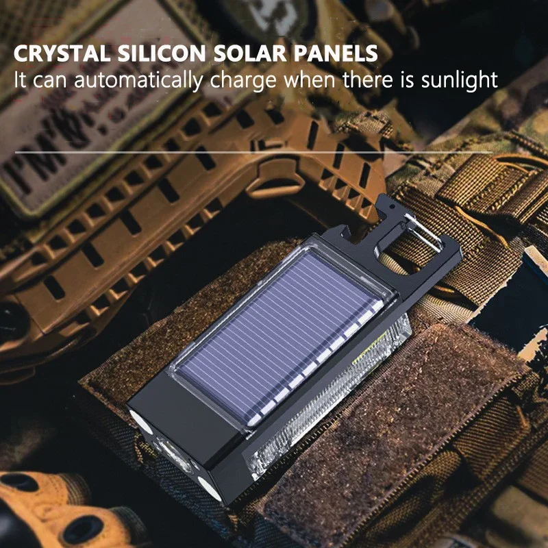 New Solar Keychain Light Charging Flashlight Multi functional Aluminum Alloy High Brightness Mini COB Work Light