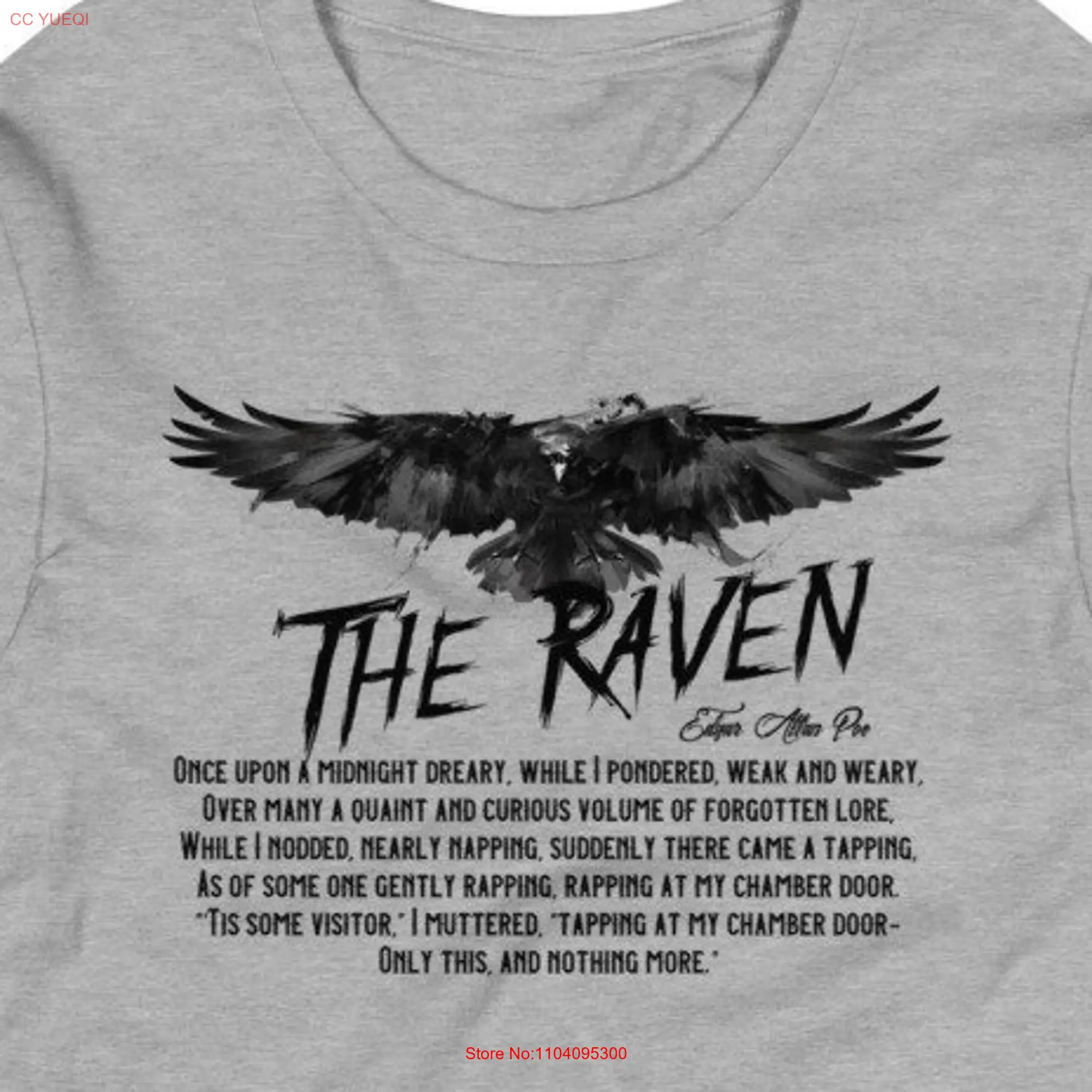 The Raven T Shirt  Gothic Edgar Ellen Poe Poem Unique for Bird Lovers long or short sleeves