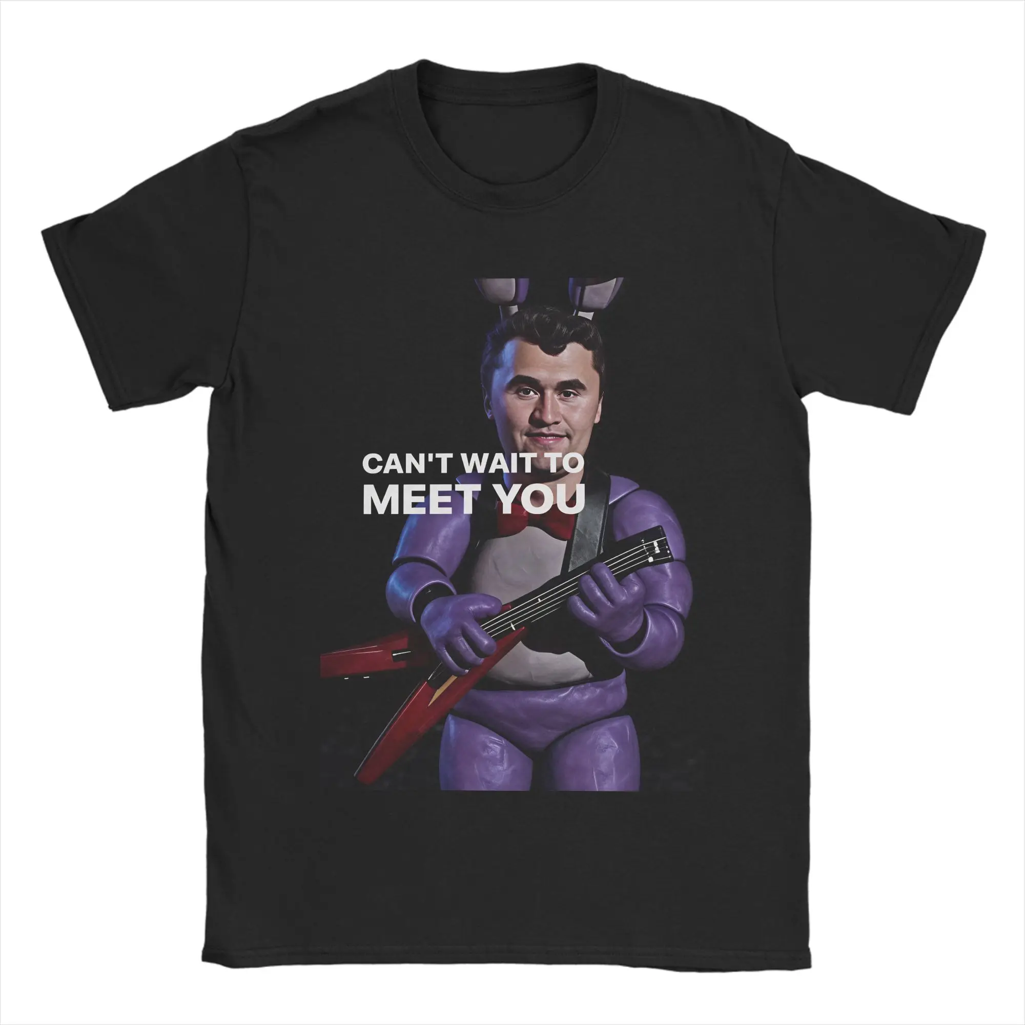 Can't Wait To Meet You Purple Bunny Animatronic Charlie Kirk T-Shirt Men's Y2K 100 Cotton T Shirts Summer Tee Shirt Tops