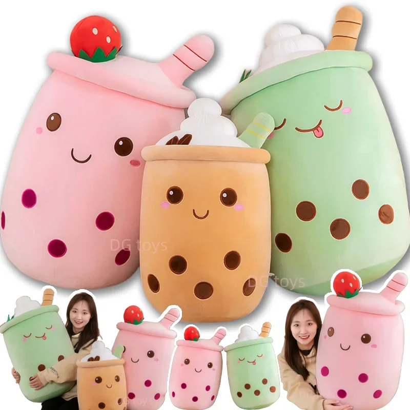 Boba Plushie Kawaii Room Decor Bubble Tea Plush Toy Stuffed Ice Cream Food Milk Tea Soft Hug Cushion Birthday Gift for Kids