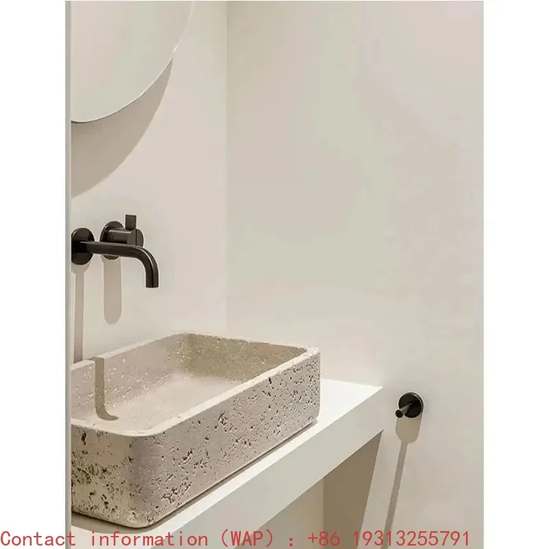 

【2026】High Quality Vessel Sink Stone Vanity Marble Sink Rustic Travertine For Home Decoration marble vanity
